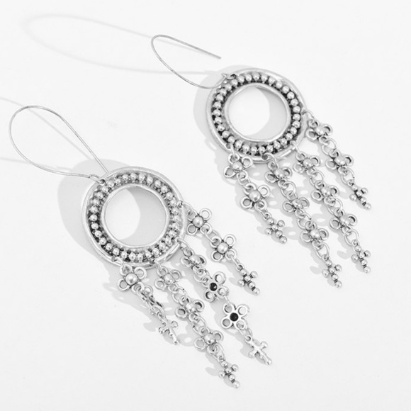 Moroccan Dangle Earrings Silver Boho Gypsy Tribal - Picture 5 of 5